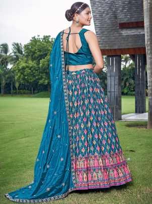 Blue Hand Work Digital Printed Lehenga Choli for DJ