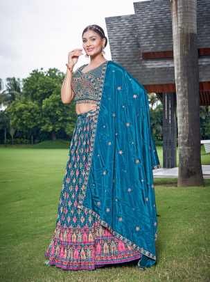 Blue Hand Work Digital Printed Lehenga Choli for DJ