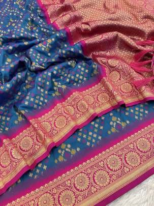 Blue patola Silk Saree With Meenakari Ikkat Patterns