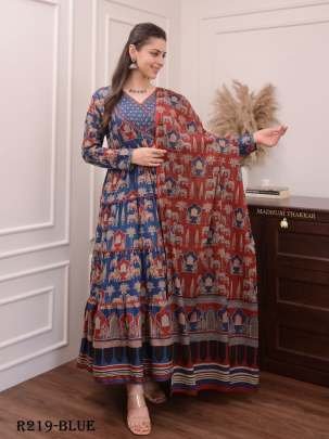 Blue Pure Cotton Readymade Anarkali Suits Sets