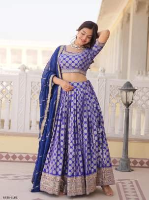 Blue Sequence Embroidered Lehenga Choli With 3 5 Meter Flair