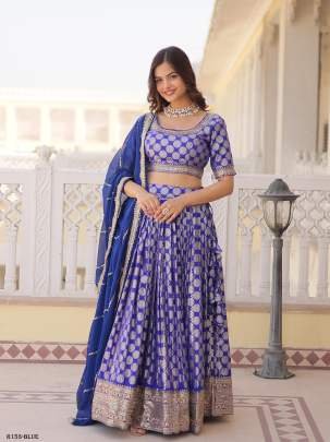 Blue Sequence Embroidered Lehenga Choli With 3 5 Meter Flair