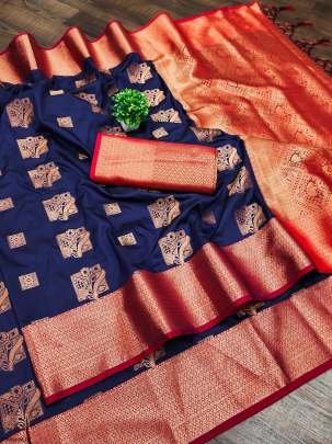 Blue Soft Silk Sarees With Design Border For Womens Wear