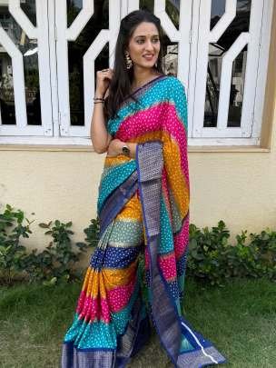 Blue Stylish Printed Leheriya Bandhej Saree