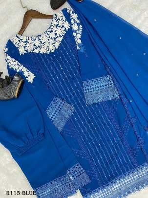 Blue Trending Sequence Readymade Designer Suits With Pent And Georgette Dupatta