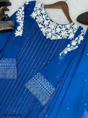 Blue Trending Sequence Readymade Designer Suits With Pent And Georgette Dupatta