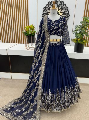 Blue Wedding Lehenga Choli With Full Heavy Embroidery Sequence Work