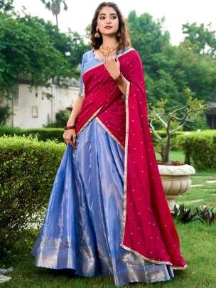 Blue Zari Work Kanchipuram lehenga