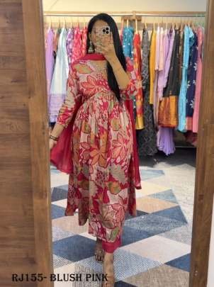 Blush Pink Floral Alia Cut Gown With Dupatta 