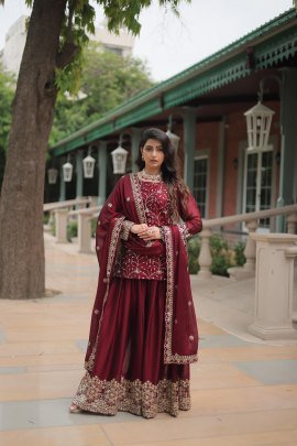 Bold & Beautiful Red : Designer Kurti-Palazzo-Dupatta