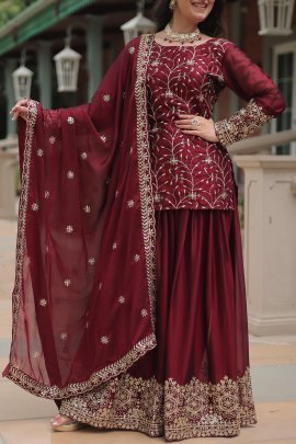 Bold & Beautiful Red : Designer Kurti-Palazzo-Dupatta