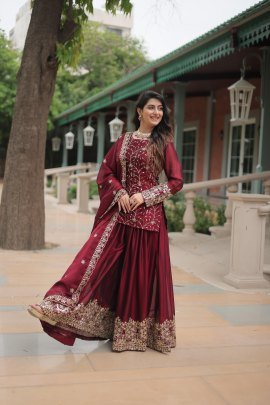 Bold & Beautiful Red : Designer Kurti-Palazzo-Dupatta