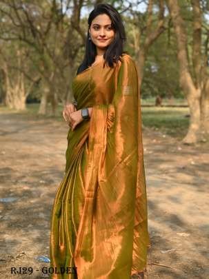 Bold Golden Tissue Cotton Saree With Blouse