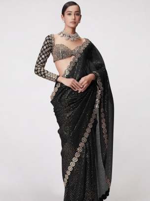 Bollywood Block Buster Heavy Faux Georgette Saree With Mirror Work