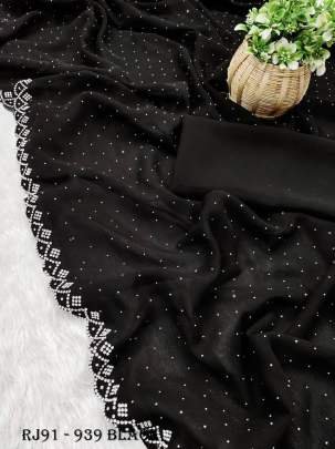 Bollywood Design Heavy Black Saree With Hotfix Lace