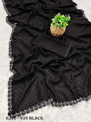 Bollywood Design Heavy Black Saree With Hotfix Lace