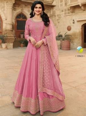 Bollywood Style Embroidery Work  Rose Pink Semi stitch Dress With Dupatta