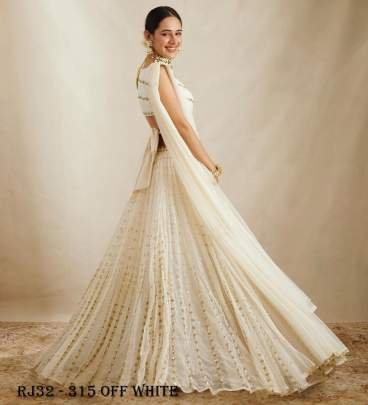 Bollywood Style Georgette Semi Stitched Off White Lehenga Choli