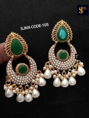 Bollywood style Green Colour Chand Bali Earrings