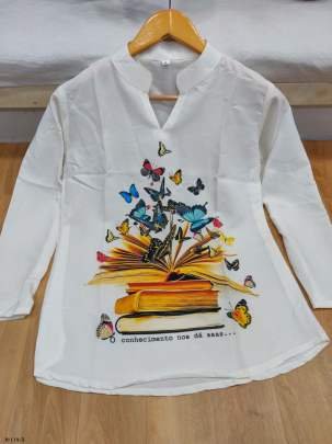 Book Butterfly Digital Print Rayon White Ladies Top