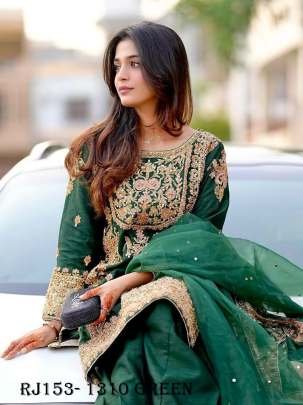 Bottle Green Chinon Silk Sequins Embroidery Work Top palazzo Dupatta Set