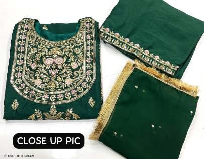 Bottle Green Chinon Silk Sequins Embroidery Work Top palazzo Dupatta Set