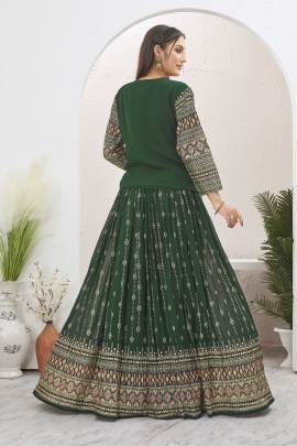 Bottle Green Georgette Readymade Lehenga With Jacket