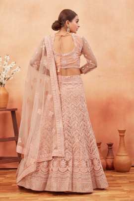 Bridal Peach Stone and Embroidered Work Net Lehenga choli