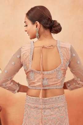 Bridal Peach Stone and Embroidered Work Net Lehenga choli