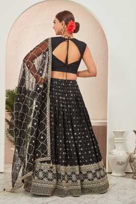 Bride DJ Special Black Dola Silk Embroidered Lehenga Choli