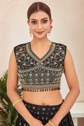 Bride DJ Special Black Dola Silk Embroidered Lehenga Choli