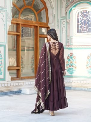 Brown Attractive Full Sleeve Designer Faux Georgette Gown