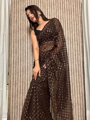 Browny Luxury Look And Sequence Work Georgette Saree