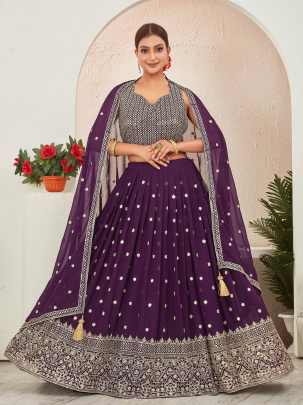 Burgundy Georgette Embroidered Stitched Lehenga Choli