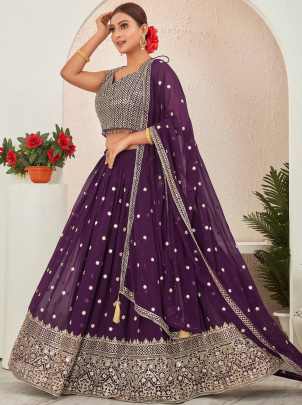 Burgundy Georgette Embroidered Stitched Lehenga Choli