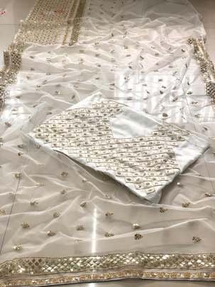 Butterfly Soft Net Sequence Work White Saree