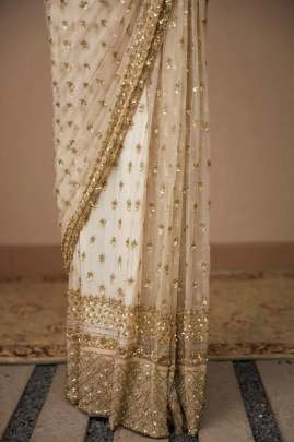 Butterfly Soft Net Sequence Work White Saree