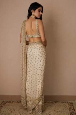 Butterfly Soft Net Sequence Work White Saree