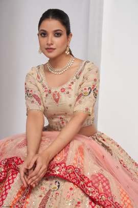 Buy Cream Soft Net Lehenga Choli Designer Collections