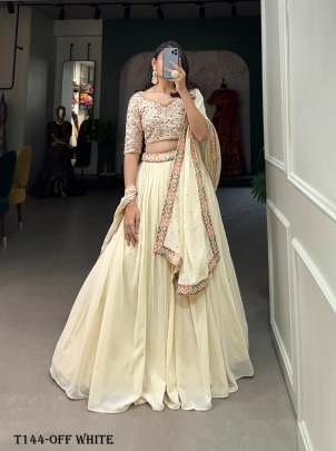 Buy Fab Funda Off White Georgette Lehenga Choli