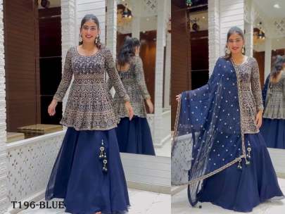 Buy Fancy Blue Pure Georgette lehenga With Duptta