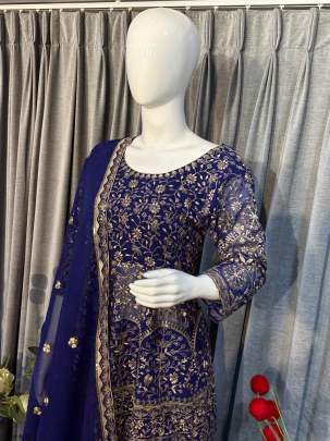 Buy Fancy Blue Pure Georgette lehenga With Duptta