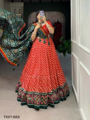 Buy Online Red Tussar Silk Lehenga Choli For Women