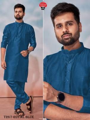 Buy Royal Blue Banglori Silk Mens Kurta Polo Pant Set 