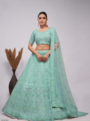 Buy Sequins Work Sky Blue Soft Net Lehenga  Choli