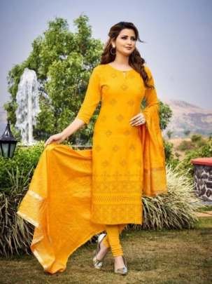 Cataloge Harle Designer Embroidery Kurtis Set By Fiesta