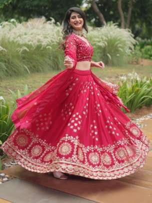 Cherry Red Rangoli Silk Sequins Embroidered Work Lehenga Choli Dupatta