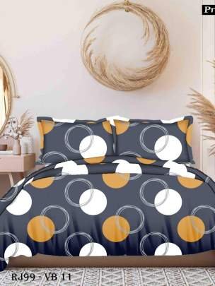 Circle Print Gray Cotton King Size Bed Sheet 