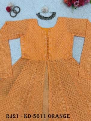 Classic Chikankari With potli Button Orange Kurti