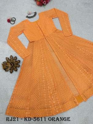 Classic Chikankari With potli Button Orange Kurti